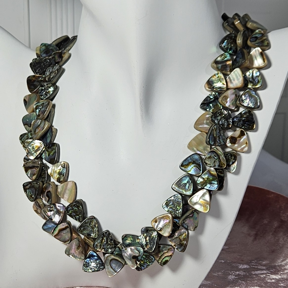 925 Sterling Silver, 3 Strand Abalone Necklace